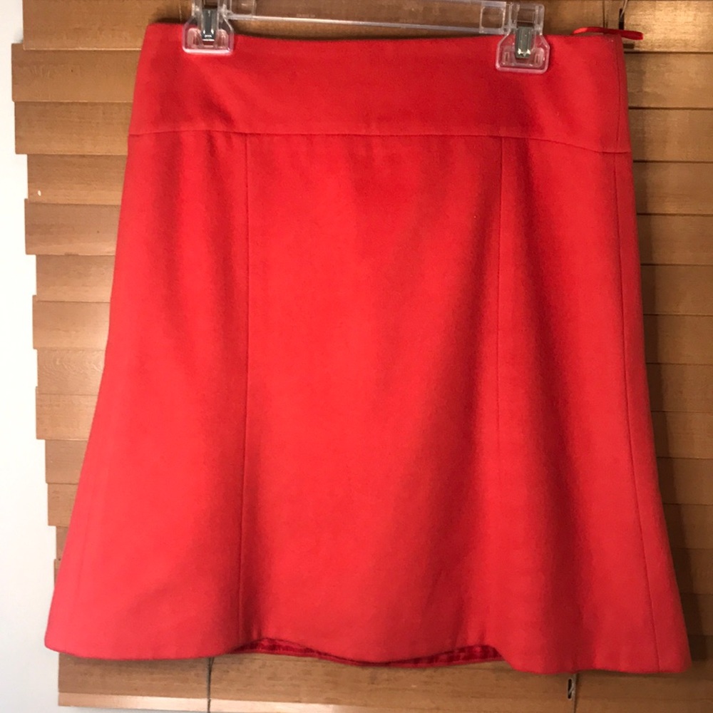 J Crew red wool and cashmere blend paneled a line skirt size 6